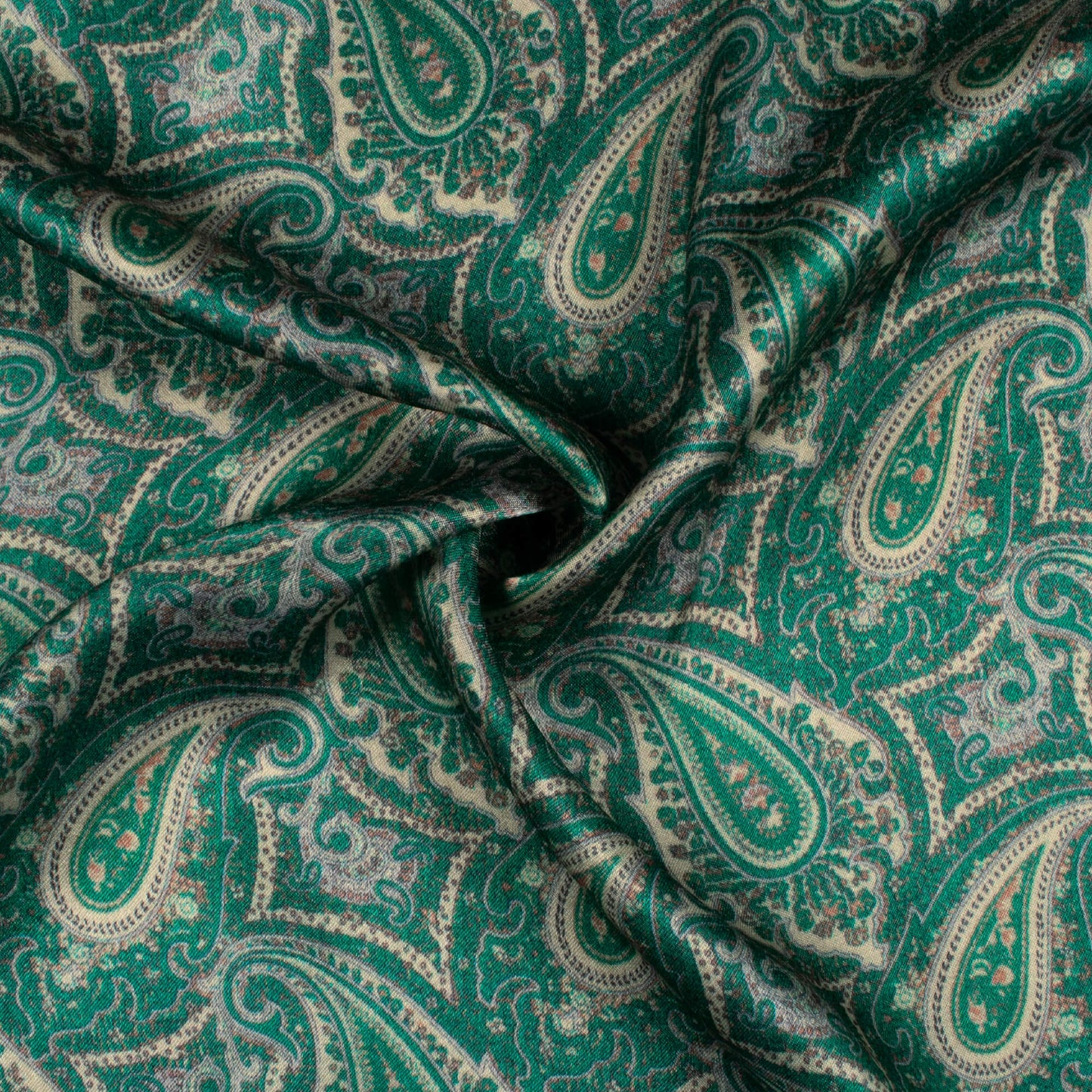 Kaitoke Green And Tea Green Paisley Pattern Digital Print Viscose Gaji Silk Fabric