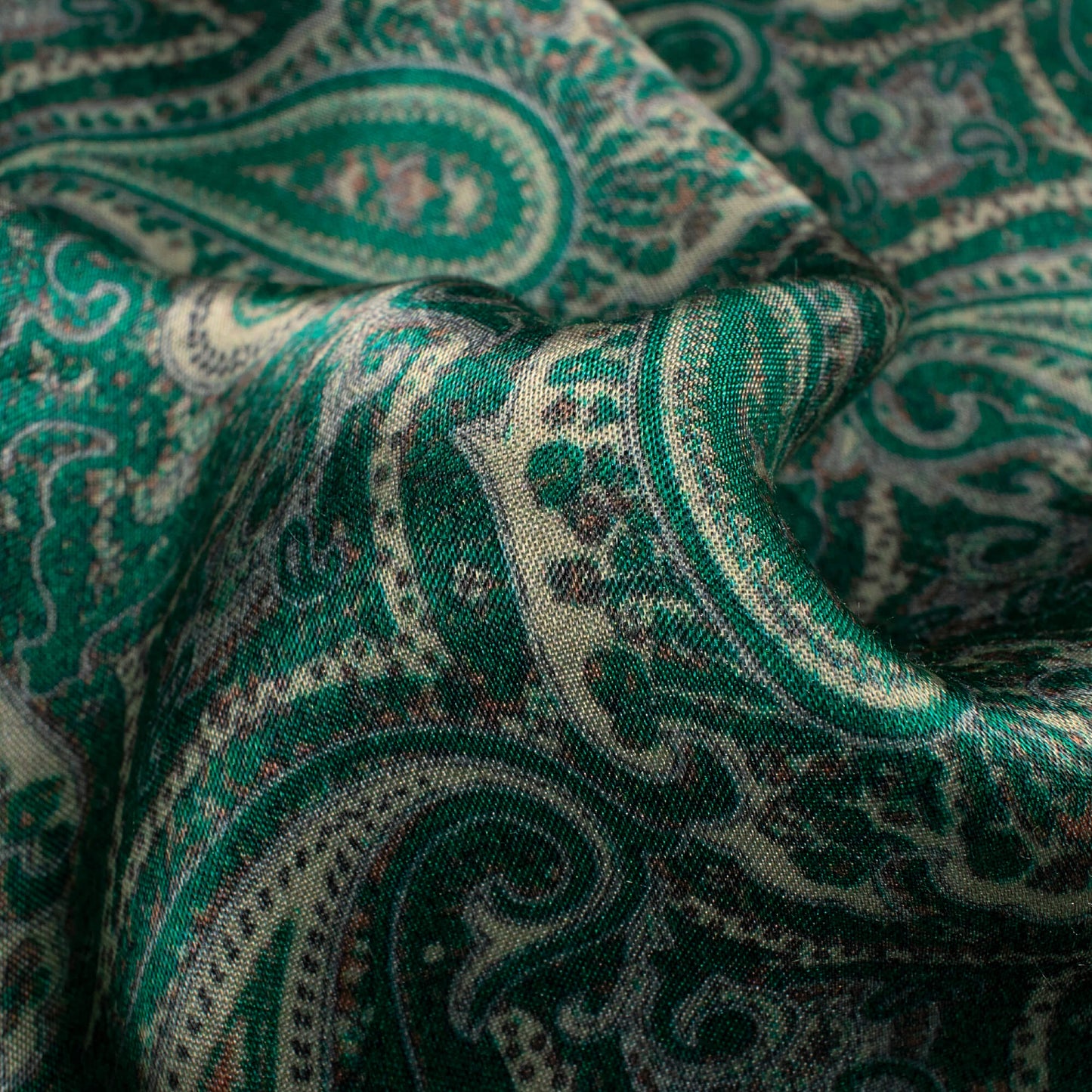 Kaitoke Green And Tea Green Paisley Pattern Digital Print Viscose Gaji Silk Fabric