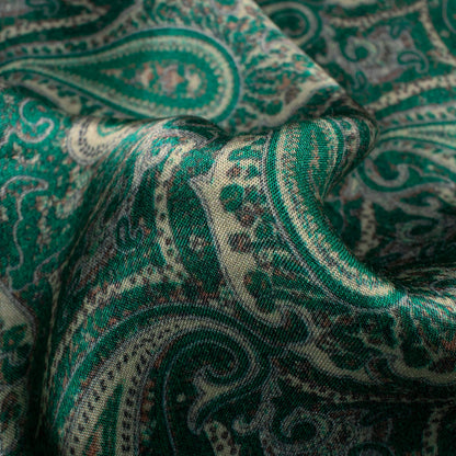 Kaitoke Green And Tea Green Paisley Pattern Digital Print Viscose Gaji Silk Fabric