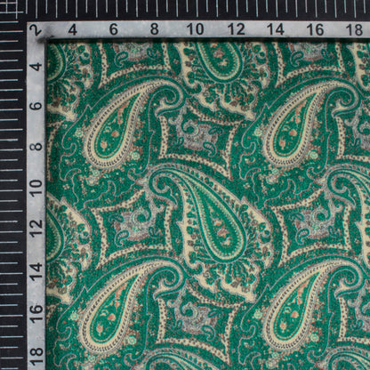 Kaitoke Green And Tea Green Paisley Pattern Digital Print Viscose Gaji Silk Fabric