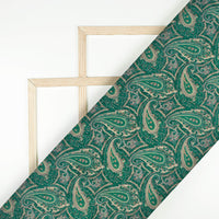Kaitoke Green And Tea Green Paisley Pattern Digital Print Viscose Gaji Silk Fabric