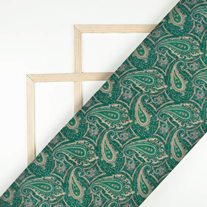 Kaitoke Green And Tea Green Paisley Pattern Digital Print Viscose Gaji Silk Fabric