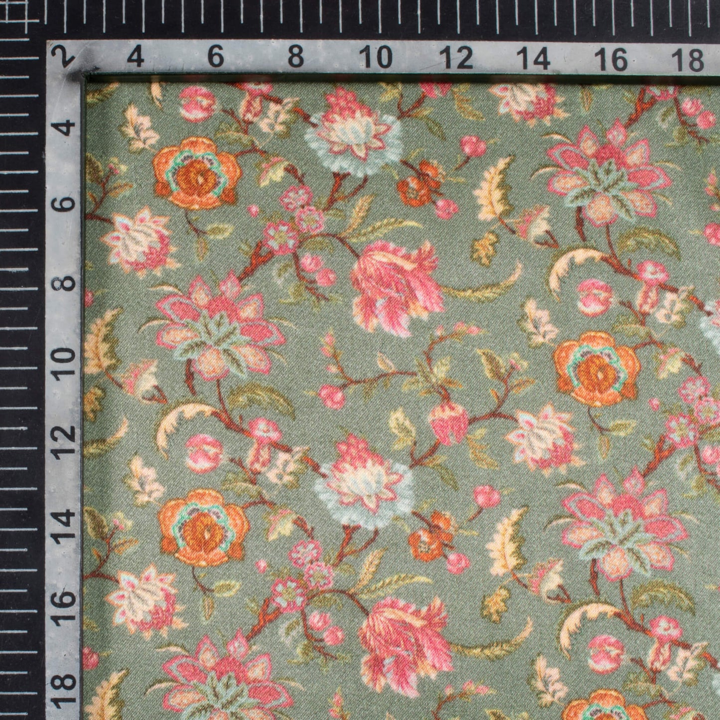 Slate Grey And Pink Floral Pattern Digital Print Viscose Gaji Silk Fabric