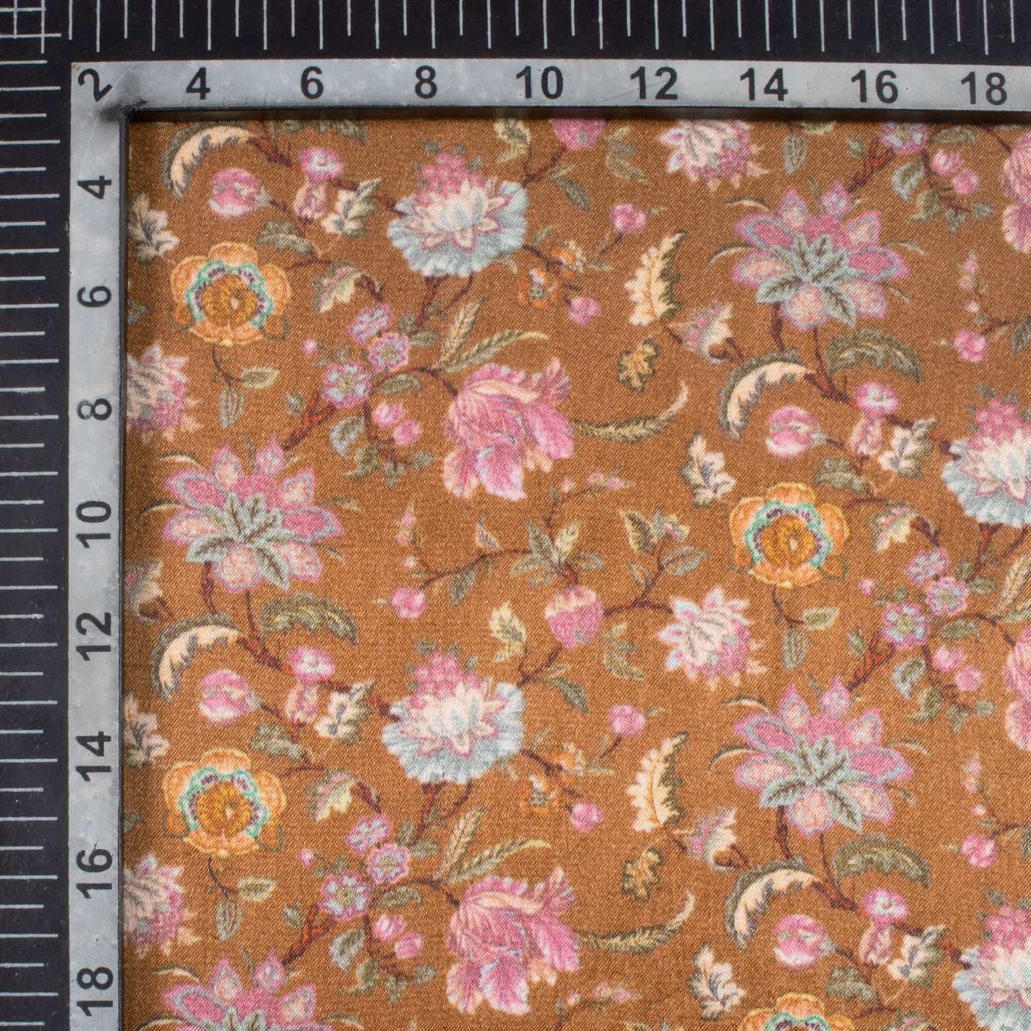 Sepia Brown And Pink Floral Pattern Digital Print Viscose Gaji Silk Fabric
