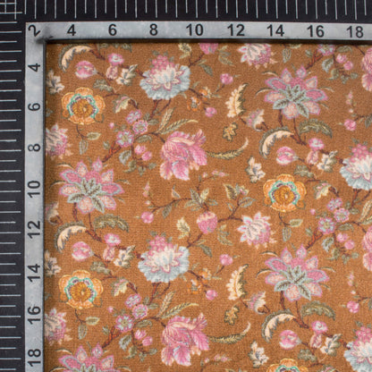 Sepia Brown And Pink Floral Pattern Digital Print Viscose Gaji Silk Fabric