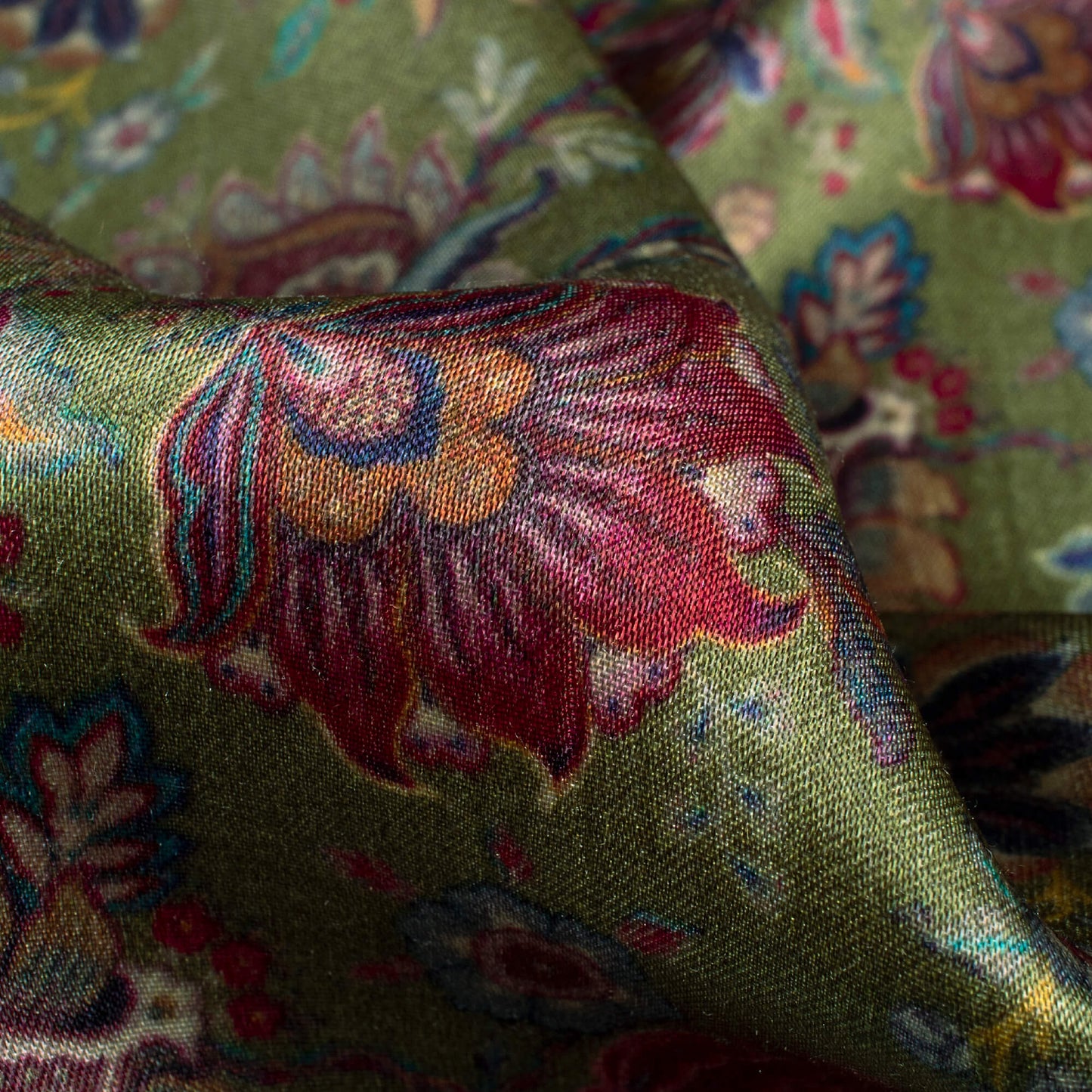 Hunter Green And Deep Pink Floral Pattern Digital Print Viscose Gaji Silk Fabric