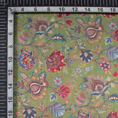 Hunter Green And Deep Pink Floral Pattern Digital Print Viscose Gaji Silk Fabric