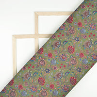 Hunter Green And Deep Pink Floral Pattern Digital Print Viscose Gaji Silk Fabric