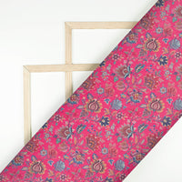 Deep Pink And Blue Floral Pattern Digital Print Viscose Gaji Silk Fabric