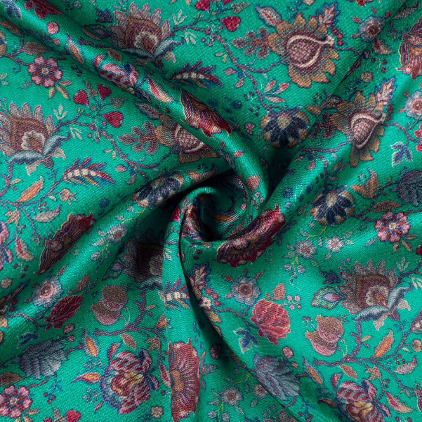 Dark Turquoise And Red Floral Pattern Digital Print Viscose Gaji Silk Fabric