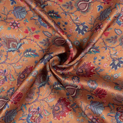 Sepia Brown And Deep Pink Floral Pattern Digital Print Viscose Gaji Silk Fabric