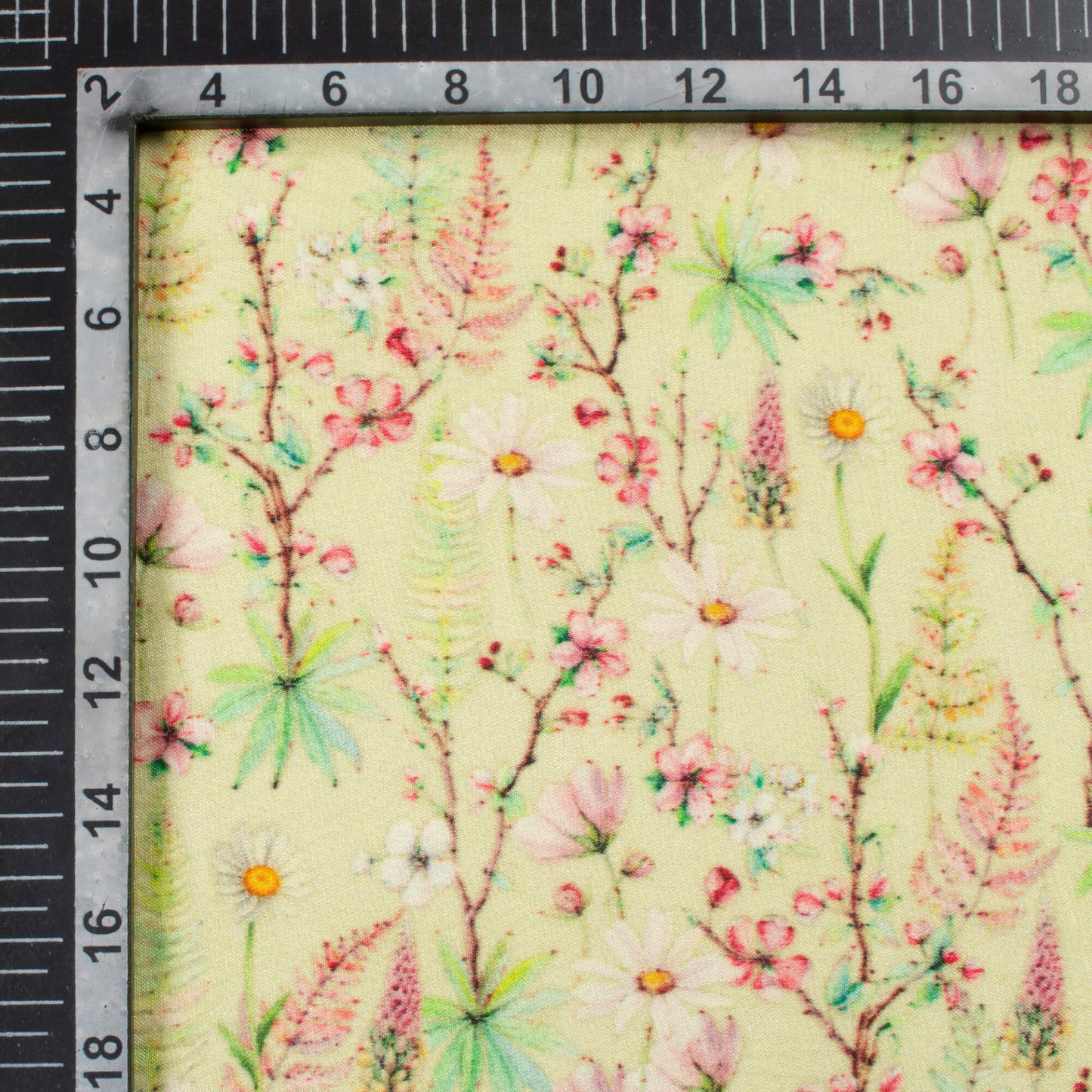 Mindaro Green And Pink Floral Pattern Digital Print Viscose Gaji Silk Fabric