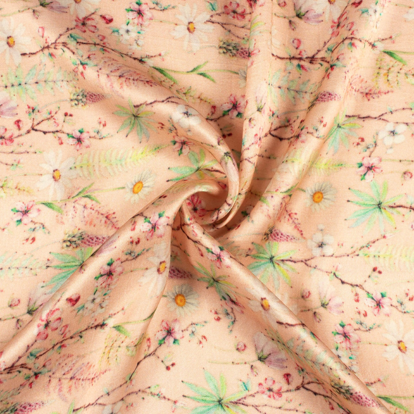 Peach And Pink Floral Pattern Digital Print Viscose Gaji Silk Fabric
