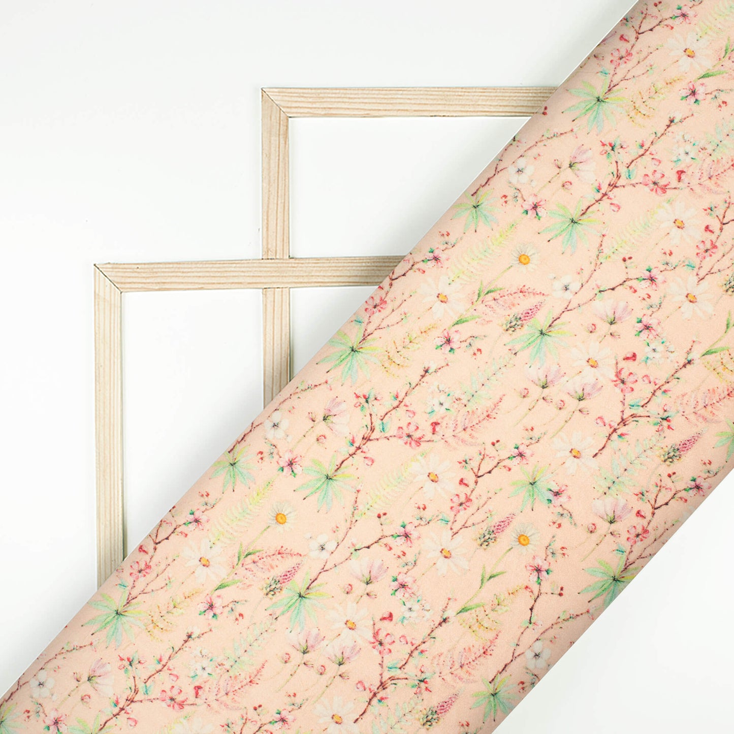 Peach And Pink Floral Pattern Digital Print Viscose Gaji Silk Fabric