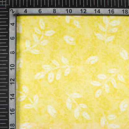 Blond Yellow And White Leaf Pattern Digital Print Viscose Gaji Silk Fabric