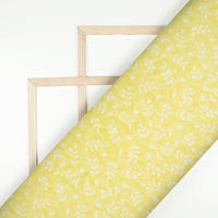 Blond Yellow And White Leaf Pattern Digital Print Viscose Gaji Silk Fabric