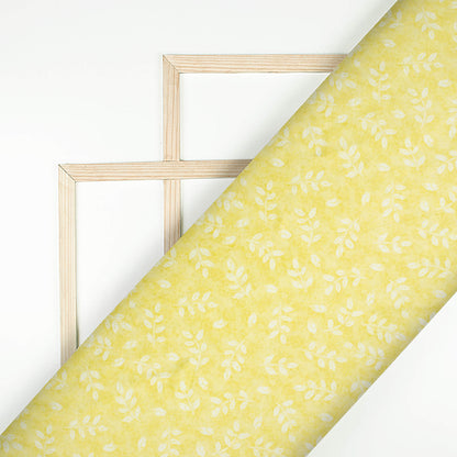 Blond Yellow And White Leaf Pattern Digital Print Viscose Gaji Silk Fabric