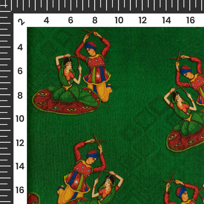 Deep Green And Blood Red Gamthee Pattern Digital Print Japan Satin Fabric