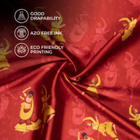 Vermilion Red And Corn Yellow Gamthee Pattern Digital Print Japan Satin Fabric