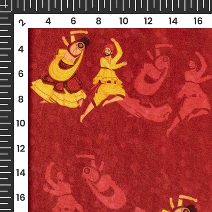 Vermilion Red And Corn Yellow Gamthee Pattern Digital Print Japan Satin Fabric