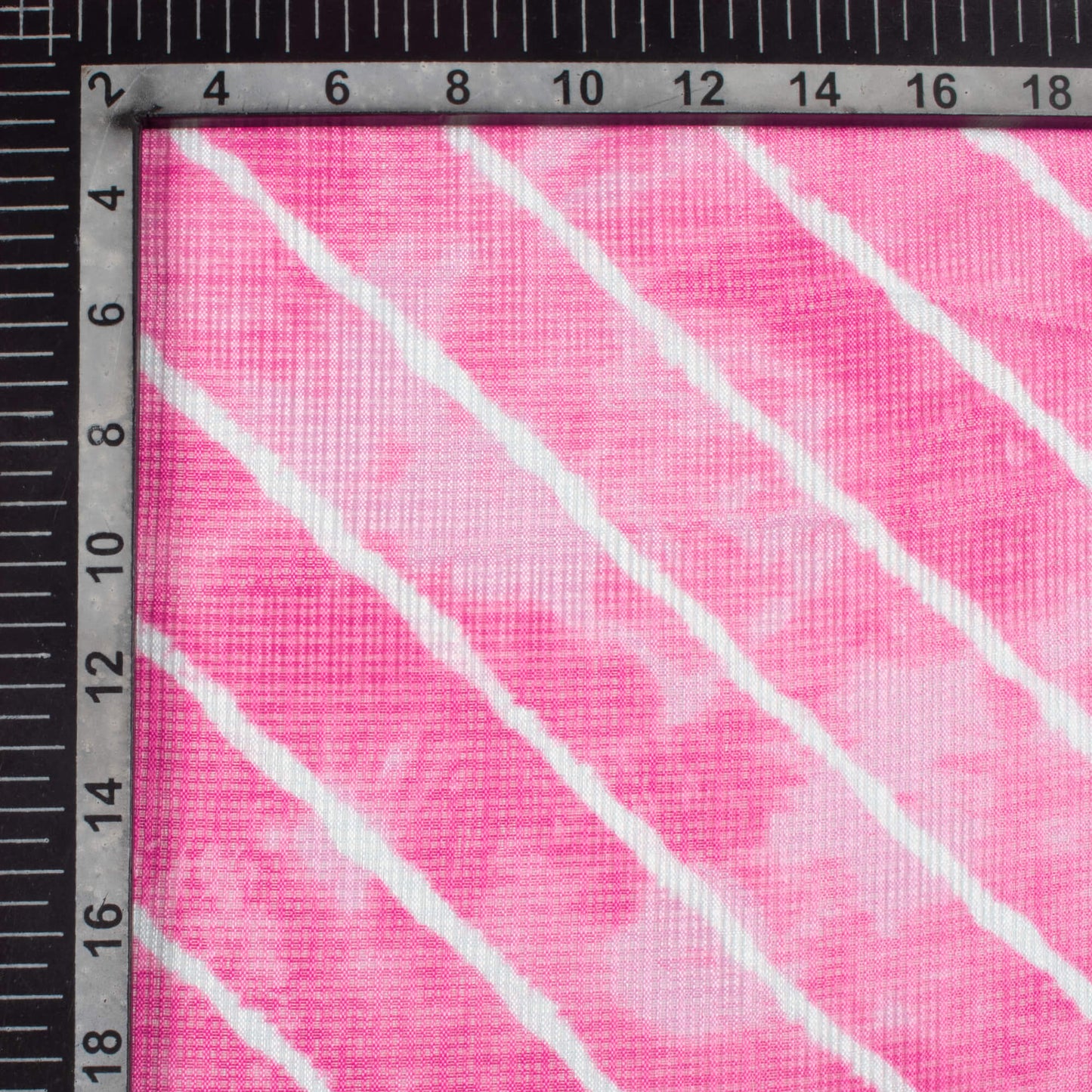 Taffy Pink And White Leheriya Pattern Digital Print Kota Doria Fabric