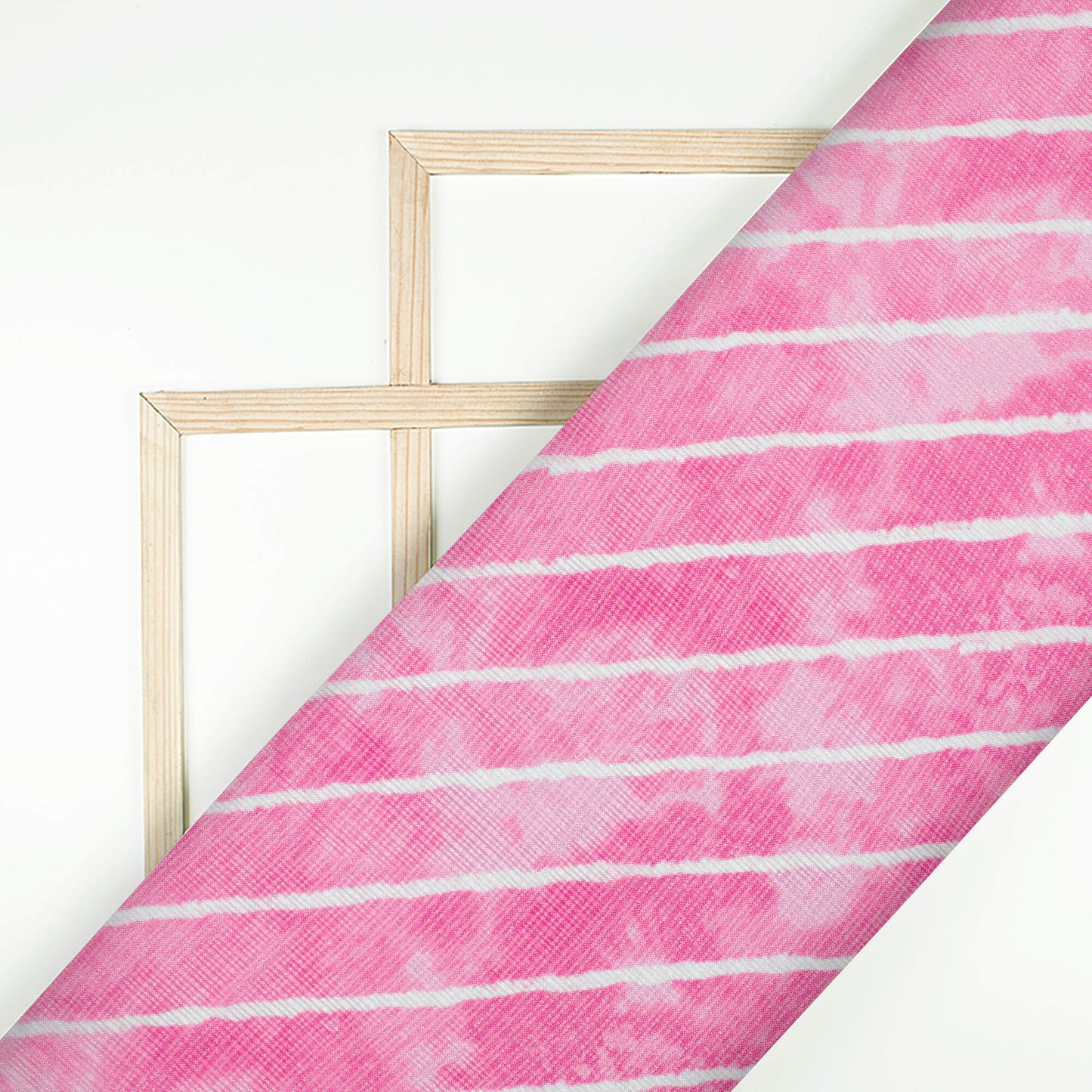 Taffy Pink And White Leheriya Pattern Digital Print Kota Doria Fabric