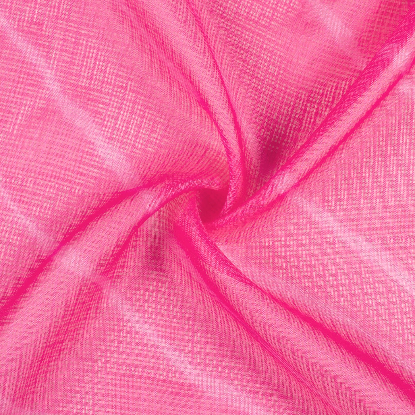 Hot Pink And White Leheriya Pattern Digital Print Kota Doria Fabric