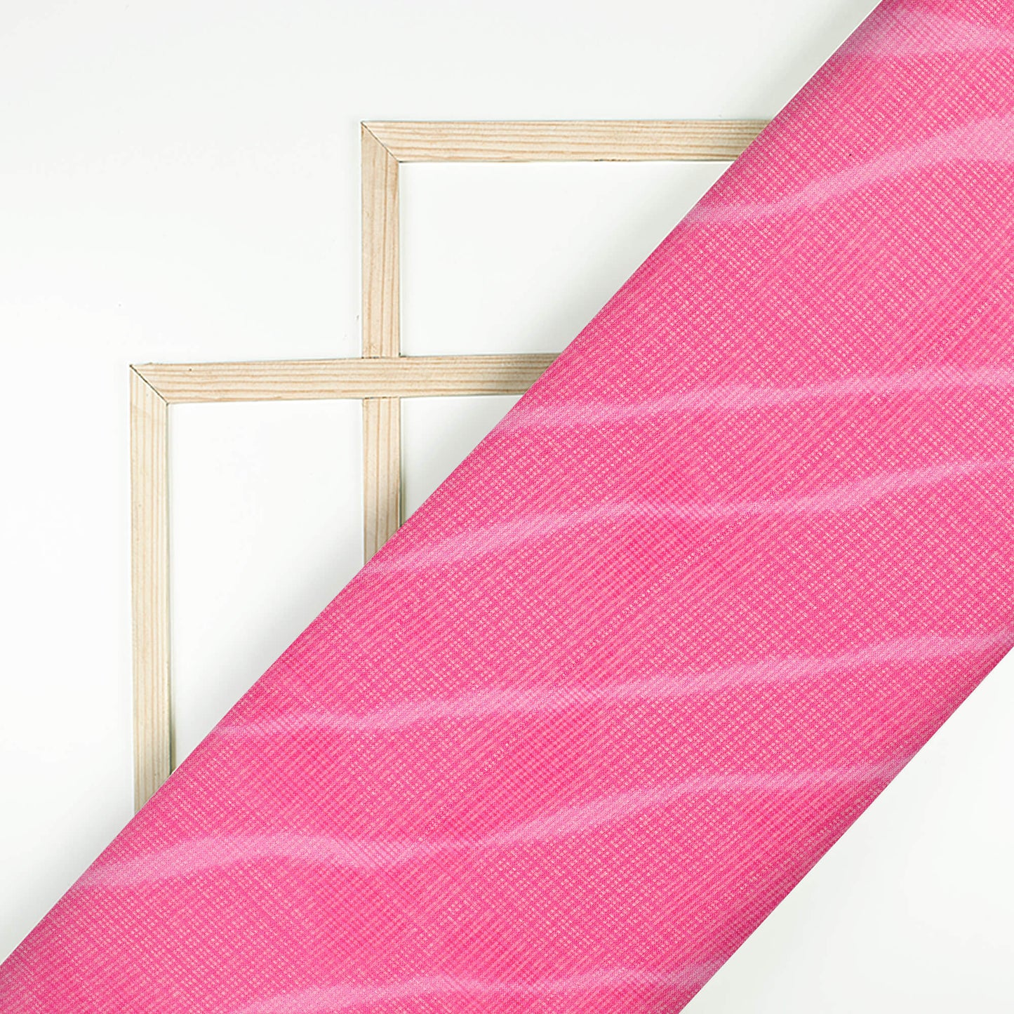 Hot Pink And White Leheriya Pattern Digital Print Kota Doria Fabric