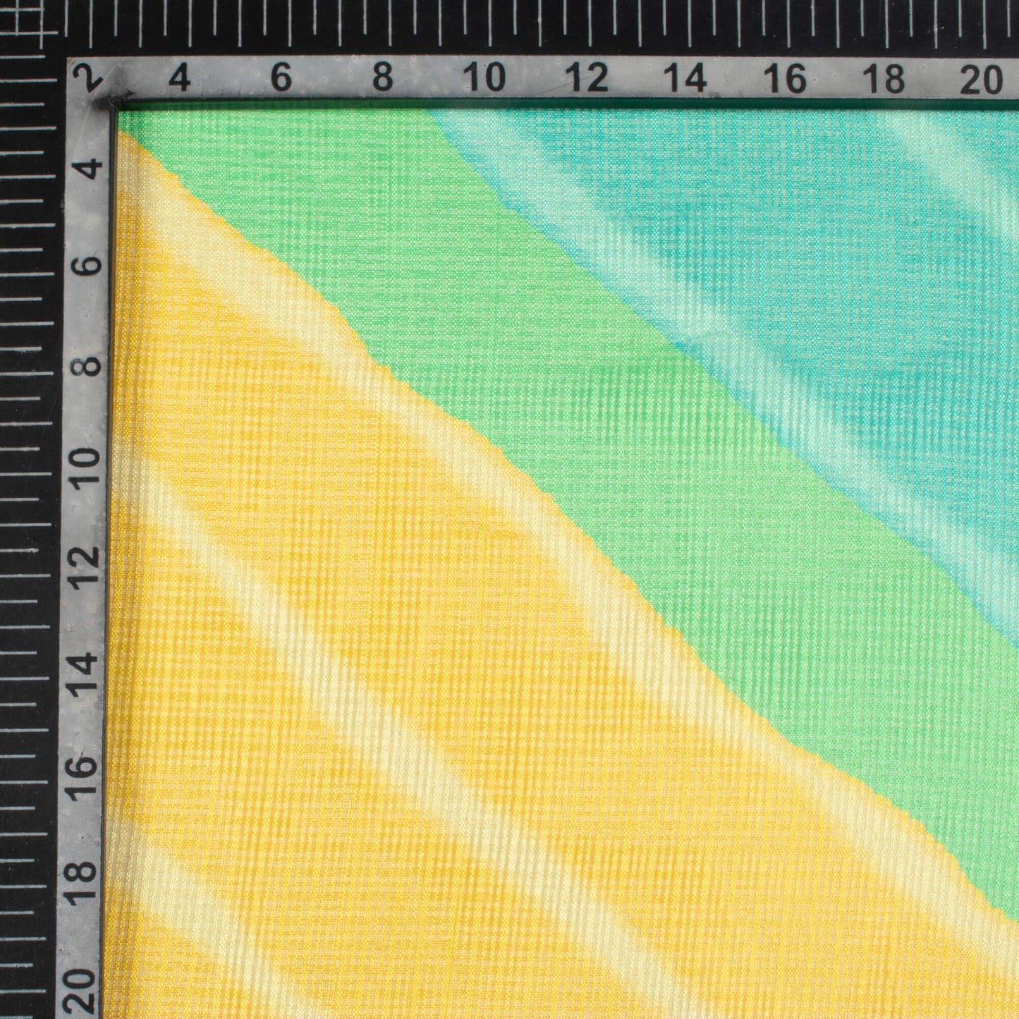 Jungle Green And Honey Yellow Leheriya Pattern Digital Print Kota Doria Fabric