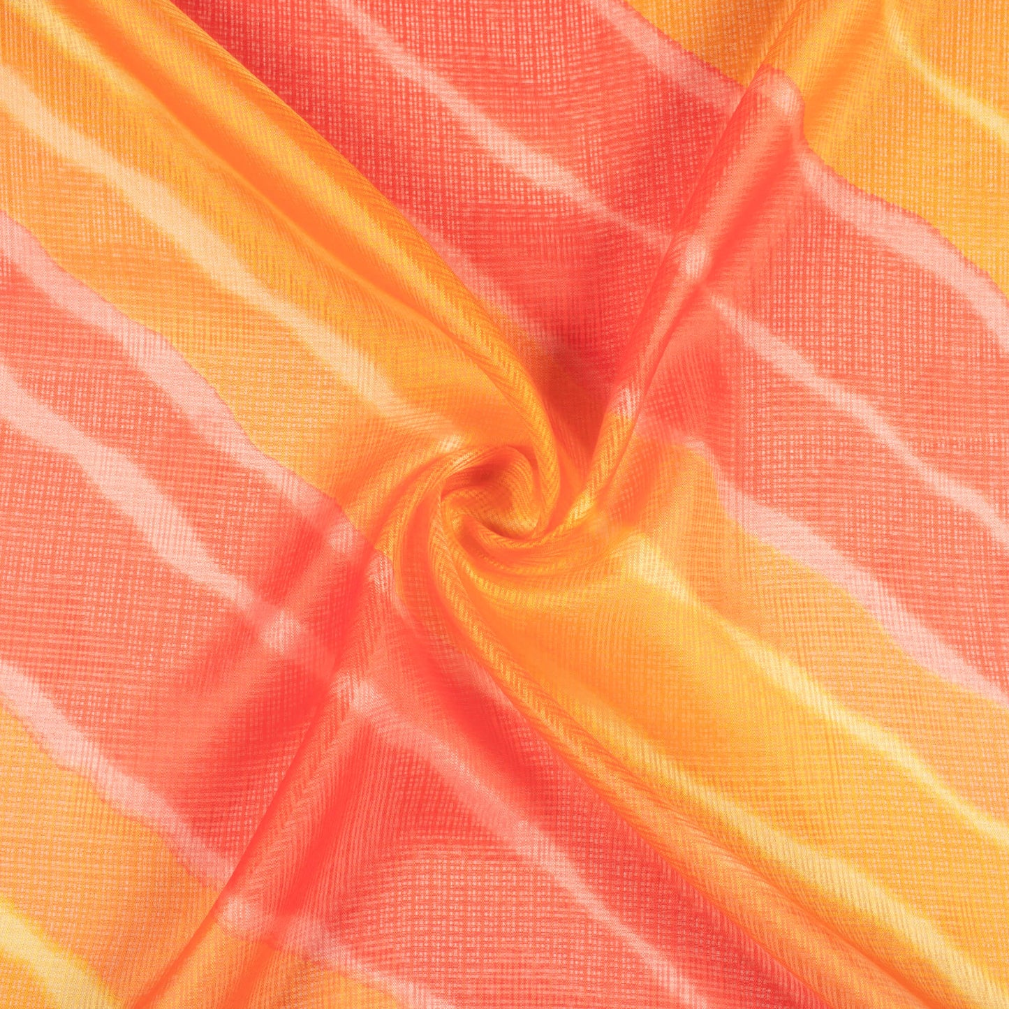 Rust Orange And Red Leheriya Pattern Digital Print Kota Doria Fabric