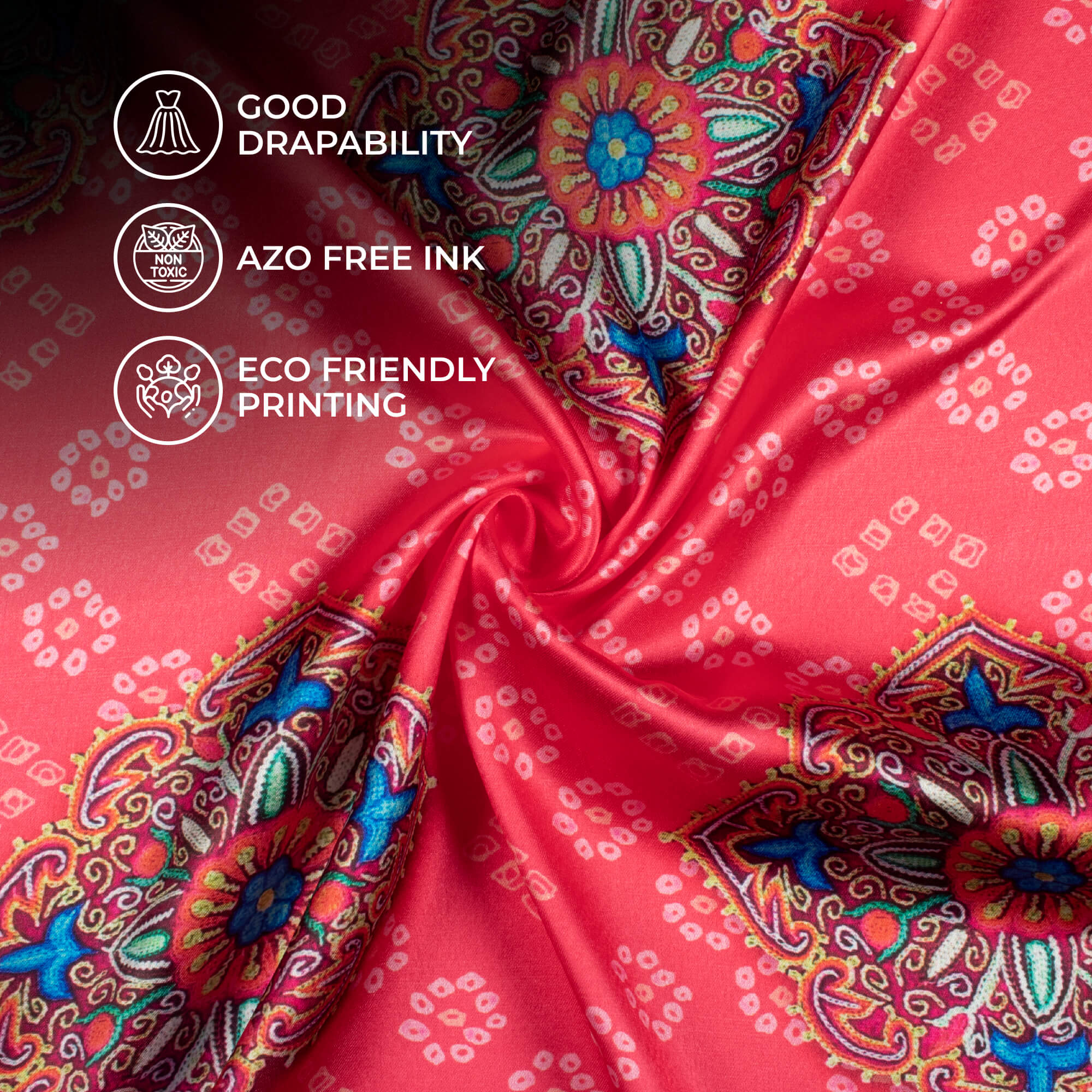 Dark Pink And Sky Blue Gamthee Pattern Digital Print Japan Satin Fabri ...