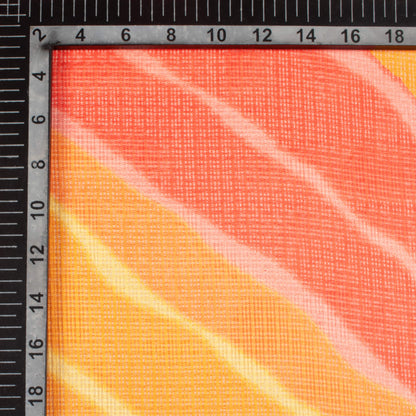 Rust Orange And Red Leheriya Pattern Digital Print Kota Doria Fabric