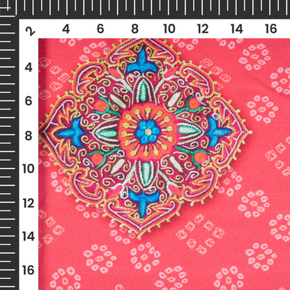 Dark Pink And Sky Blue Gamthee Pattern Digital Print Japan Satin Fabric