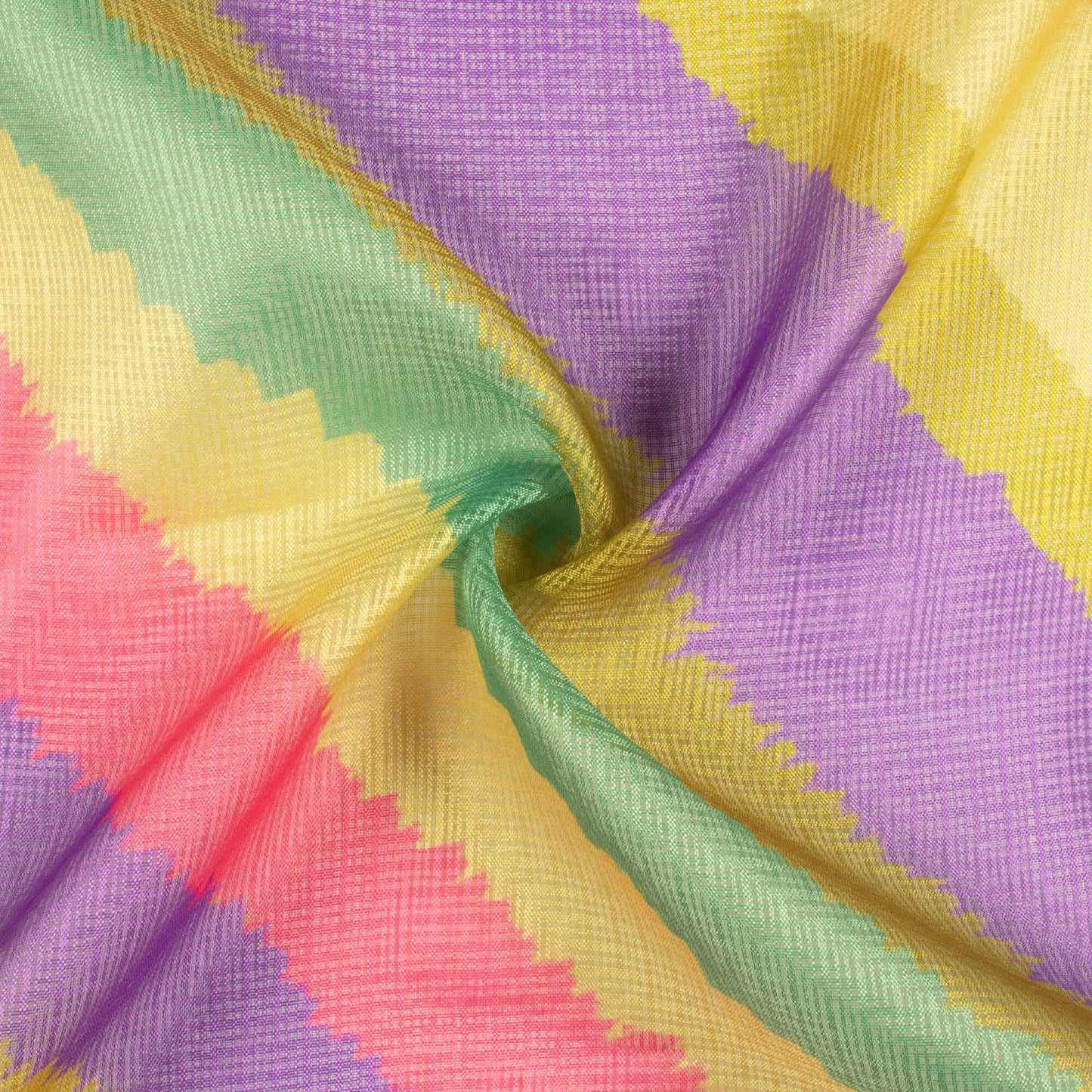 Multi-Color Leheriya Pattern Digital Print Kota Doria Fabric