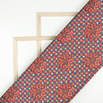 Slate Grey And Sangria Red Gamthee Pattern Digital Print Japan Satin Fabric