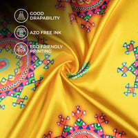 Bumblebee Yellow And Hot Pink Gamthee Pattern Digital Print Japan Satin Fabric