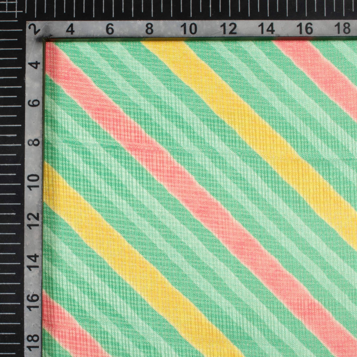 Jungle Green And Pink Leheriya Pattern Digital Print Kota Doria Fabric