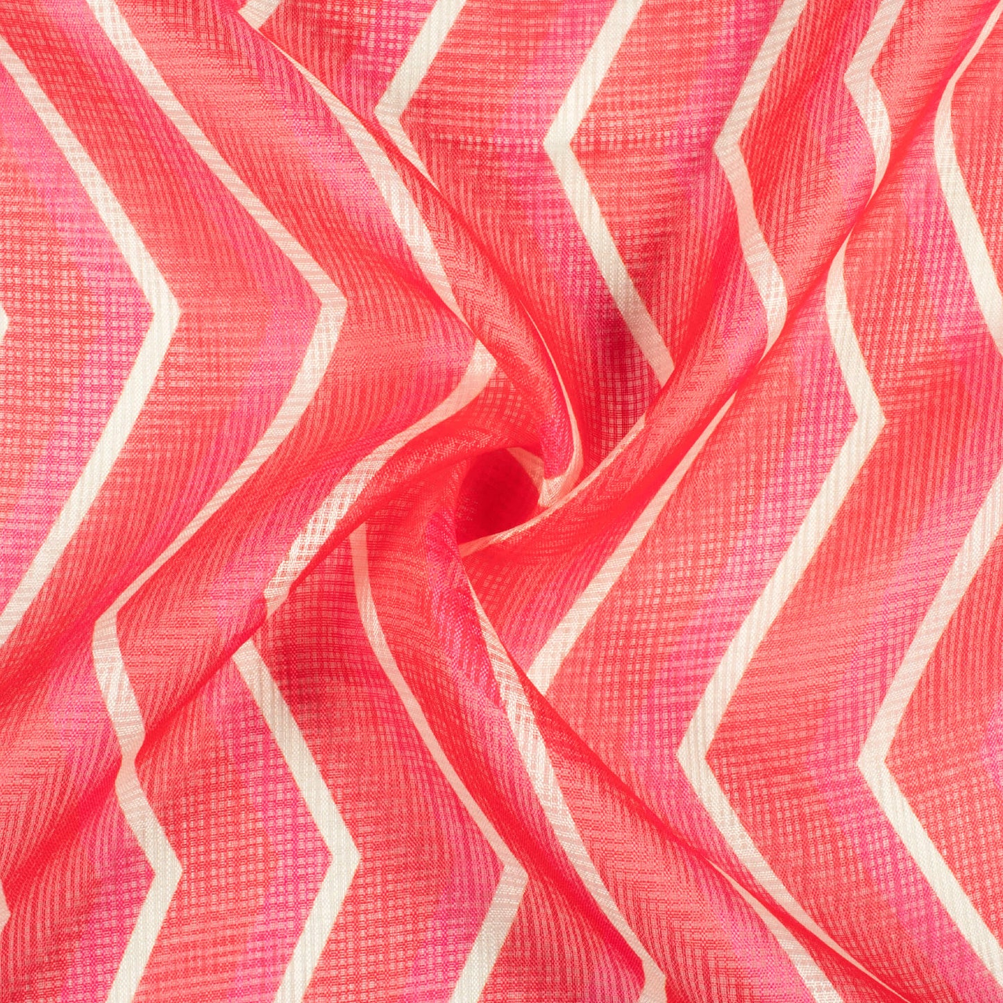 Red And Cream Chevron Pattern Digital Print Kota Doria Fabric