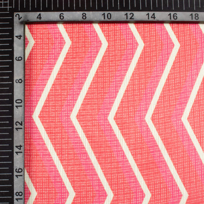 Red And Cream Chevron Pattern Digital Print Kota Doria Fabric