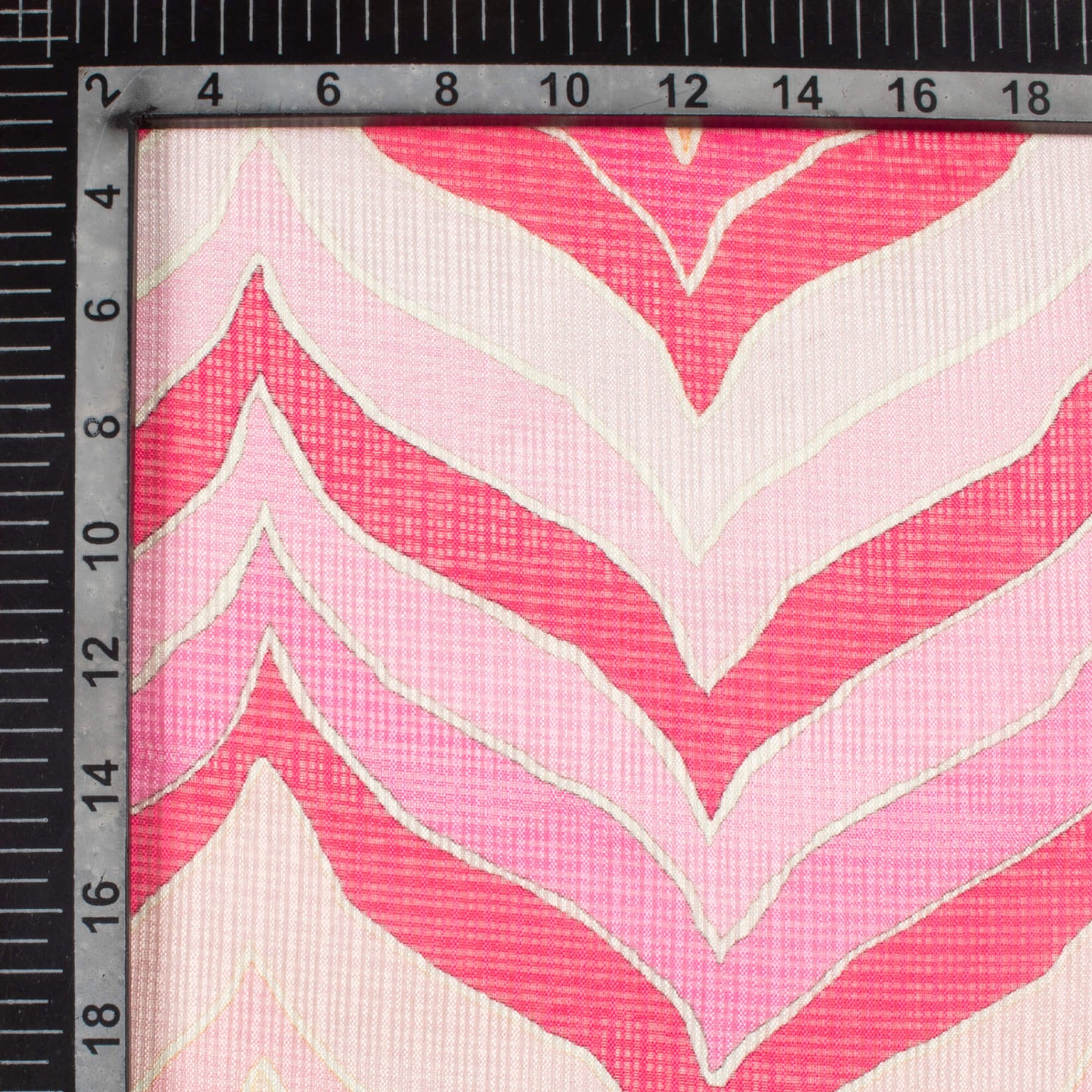 Pink And Beige Chevron Pattern Digital Print Kota Doria Fabric