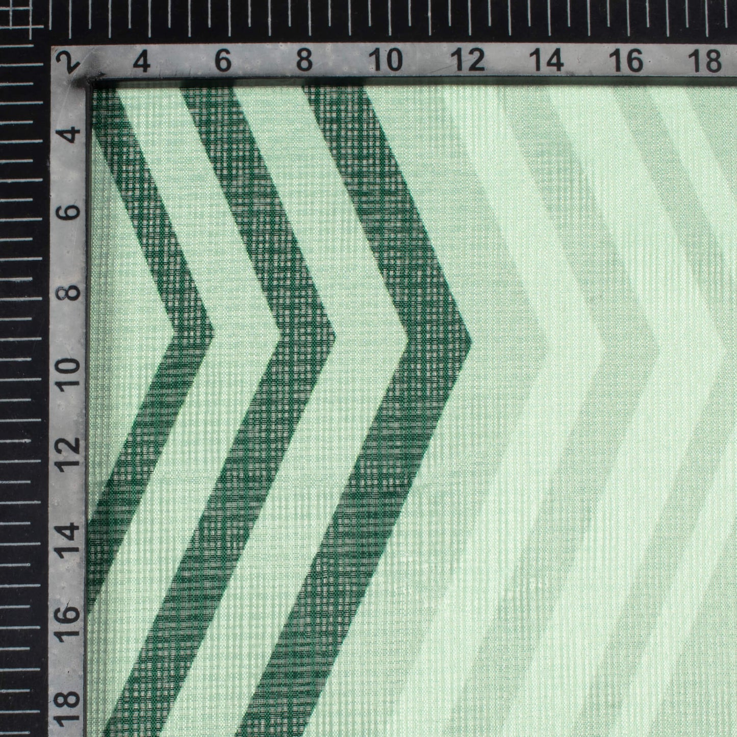 Sacramento Green And Tea Green Chevron Pattern Digital Print Kota Doria Fabric