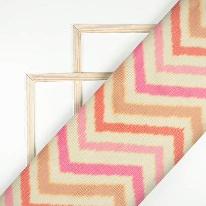 Taffy Pink And Red Chevron Pattern Digital Print Kota Doria Fabric