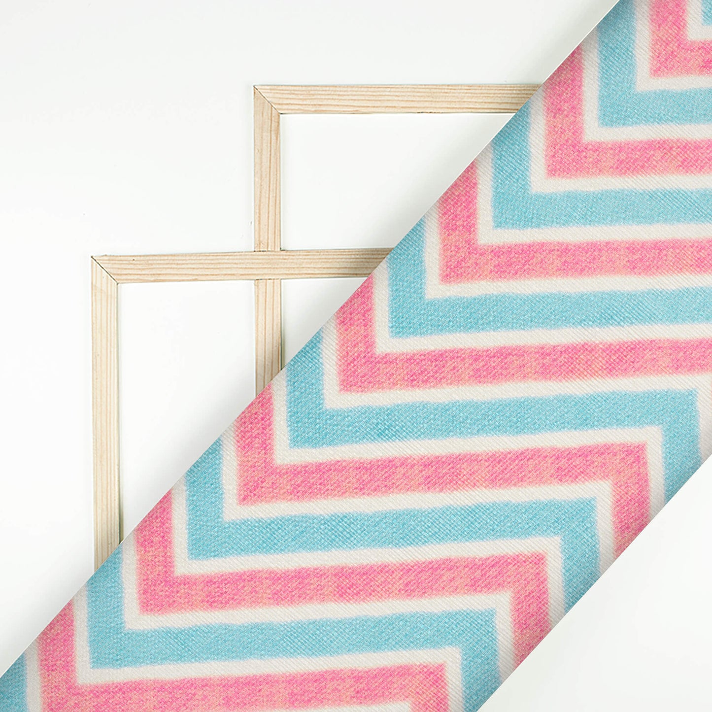 Smalt Blue And Carnation Pink Chevron Pattern Digital Print Kota Doria Fabric