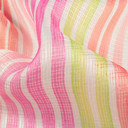Taffy Pink And Red Stripes Pattern Digital Print Kota Doria Fabric