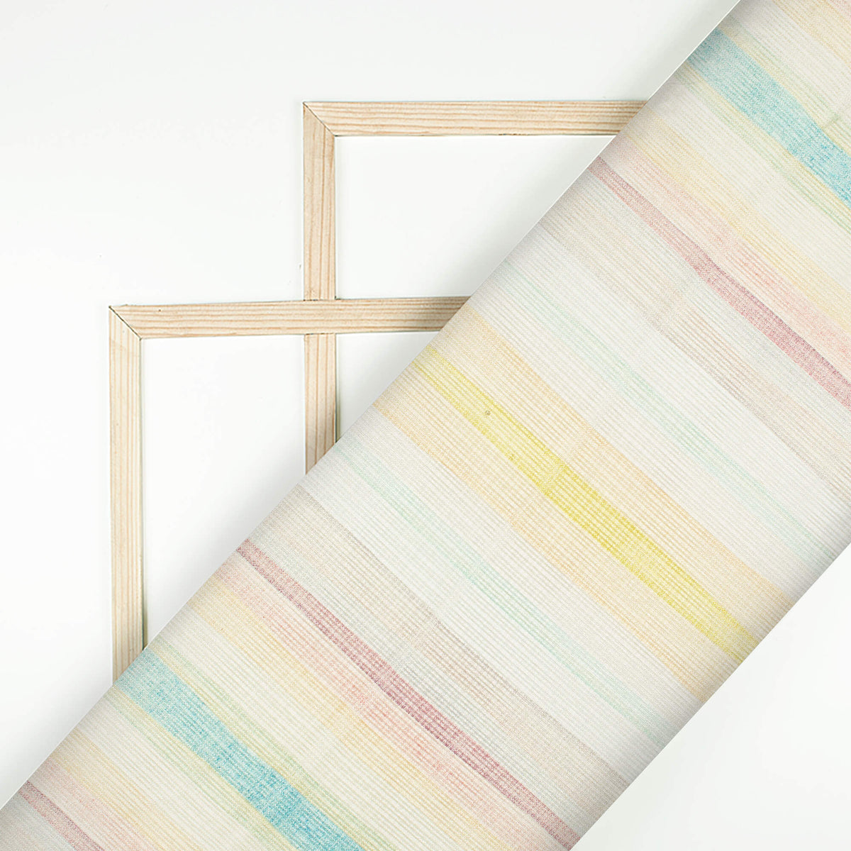 White And Smalt Blue Stripes Pattern Digital Print Kota Doria Fabric