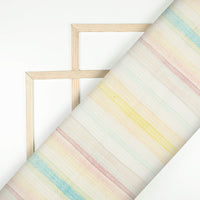 White And Smalt Blue Stripes Pattern Digital Print Kota Doria Fabric