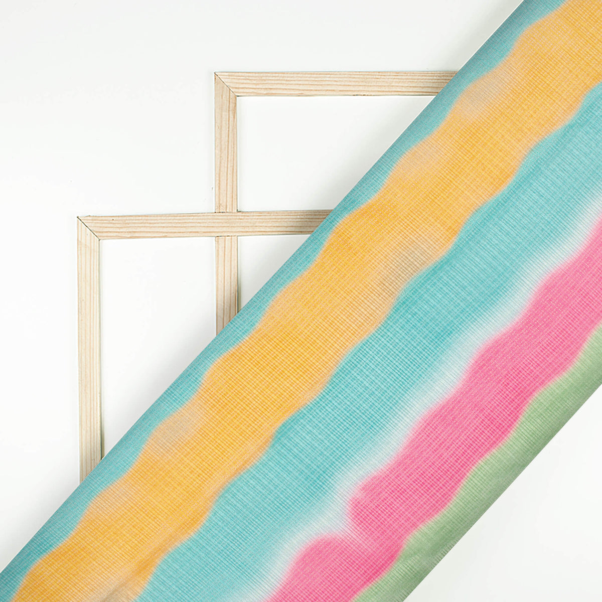 Smalt Blue And Tea Green Stripes Pattern Digital Print Kota Doria Fabric
