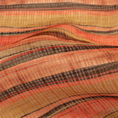 Ochre Yellow And Brown Stripes Pattern Digital Print Kota Doria Fabric