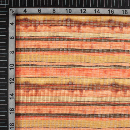 Ochre Yellow And Brown Stripes Pattern Digital Print Kota Doria Fabric
