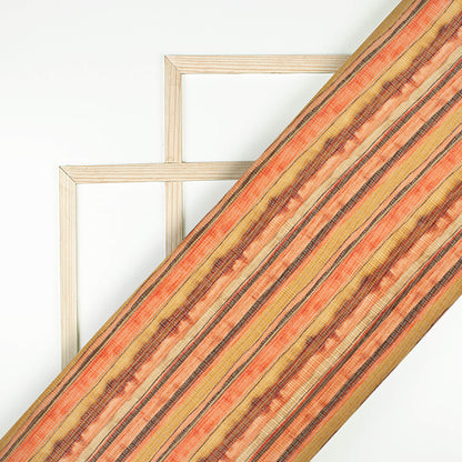 Ochre Yellow And Brown Stripes Pattern Digital Print Kota Doria Fabric